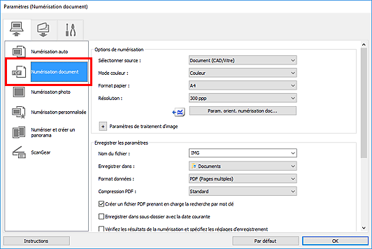 figure : boîte de dialogue Paramètres